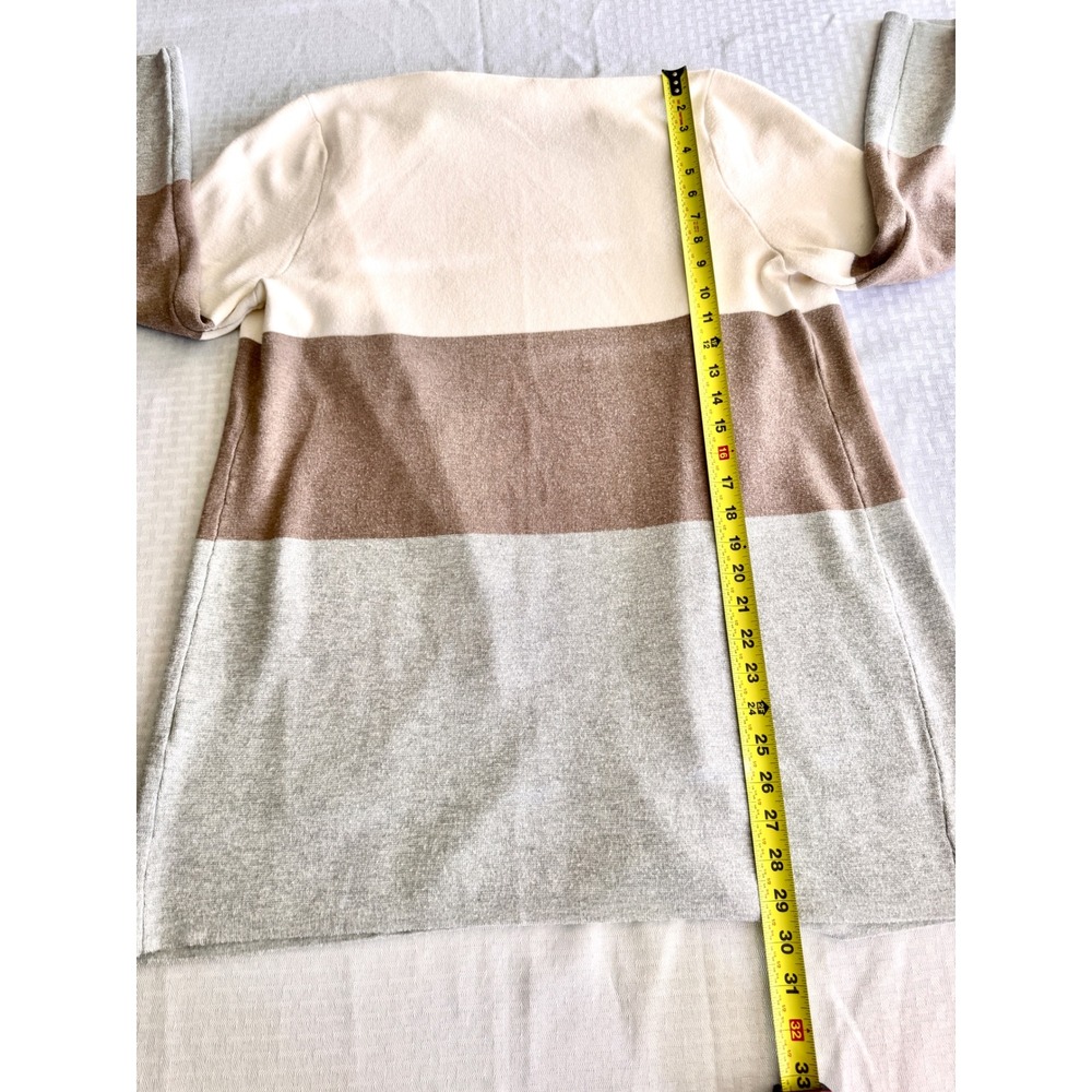 Cyrus Women XL Colorblock Open Front Longline Cardigan Sweater Neutral Boho Grey - Picture 5 of 10